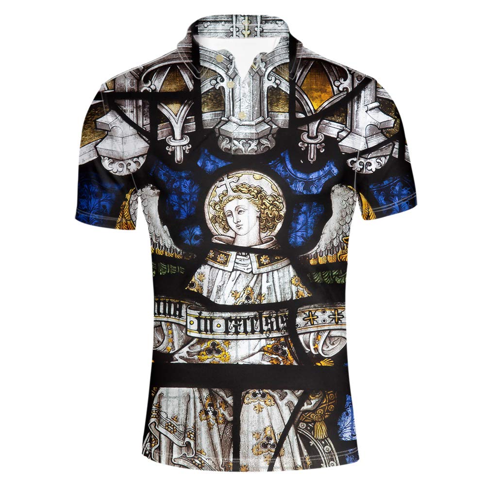 HUGS IDEA Men's Short Sleeve Polo Shirt - Comfortable Regular Fit Lightning Print Tee for Casual Wear, Golf & Outdoor Activities