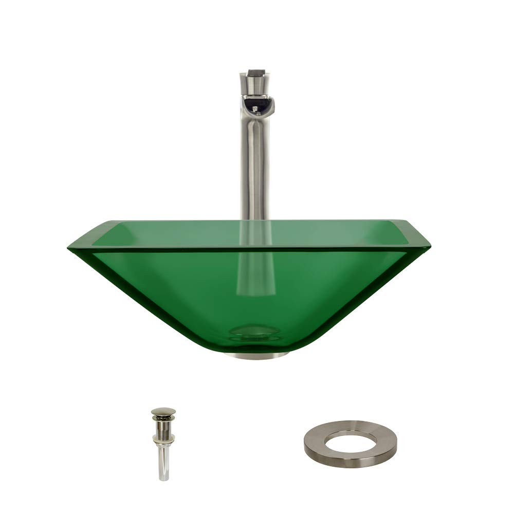 603 Emerald Brushed Nickel Bathroom Vessel Sink Faucet Set - Includes Vessel Sink, Faucet, Pop-Up Drain & Sink Ring | Modern Bathroom Vanity Upgrade for Powder Room & Master Bath
