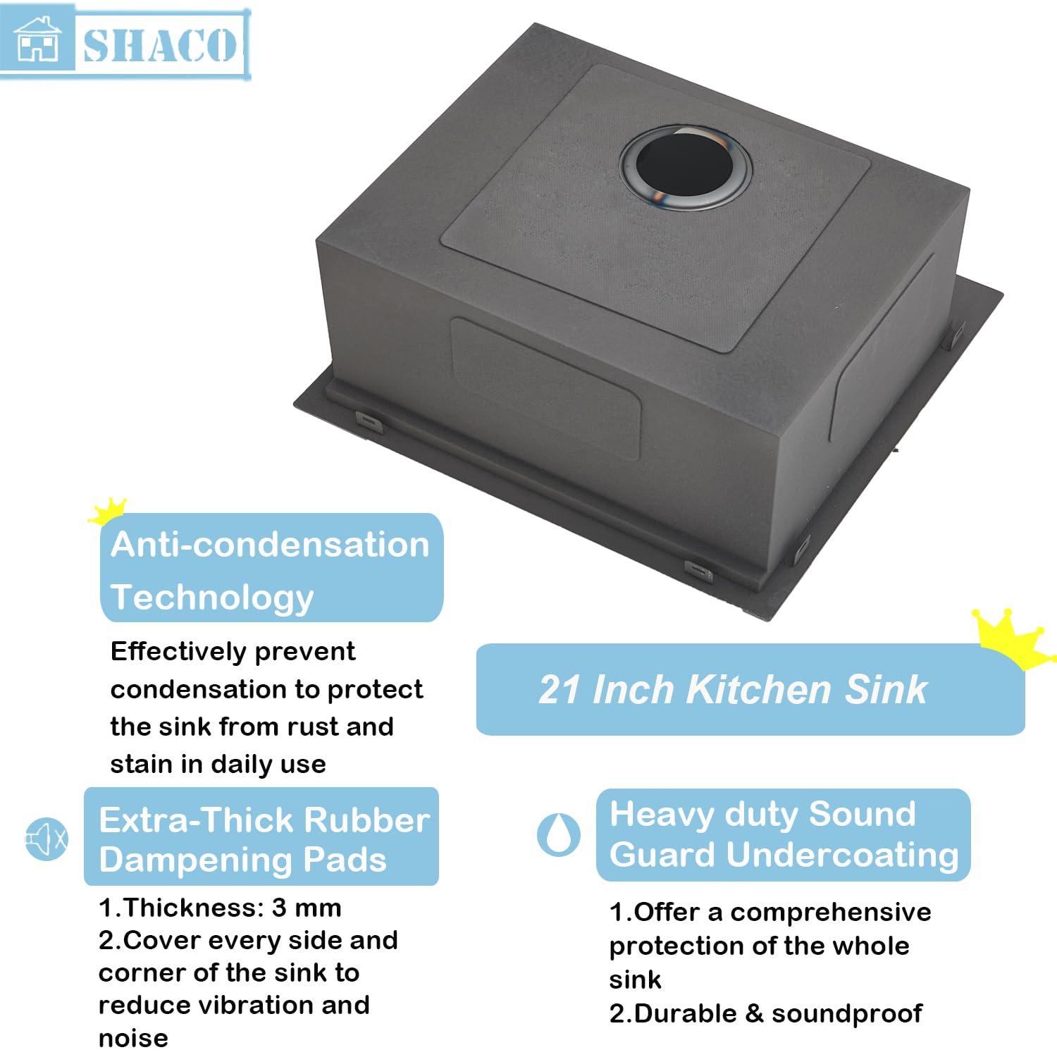 SHACO 21 Inch Drop-In Stainless Steel Kitchen Sink - 21x20 Inch Single Bowl Top Mount Sink for RV, Outdoor, Laundry & Wet Prep Workstation with Accessories | Perfect for Small Kitchens, Camper Vans & Utility Rooms