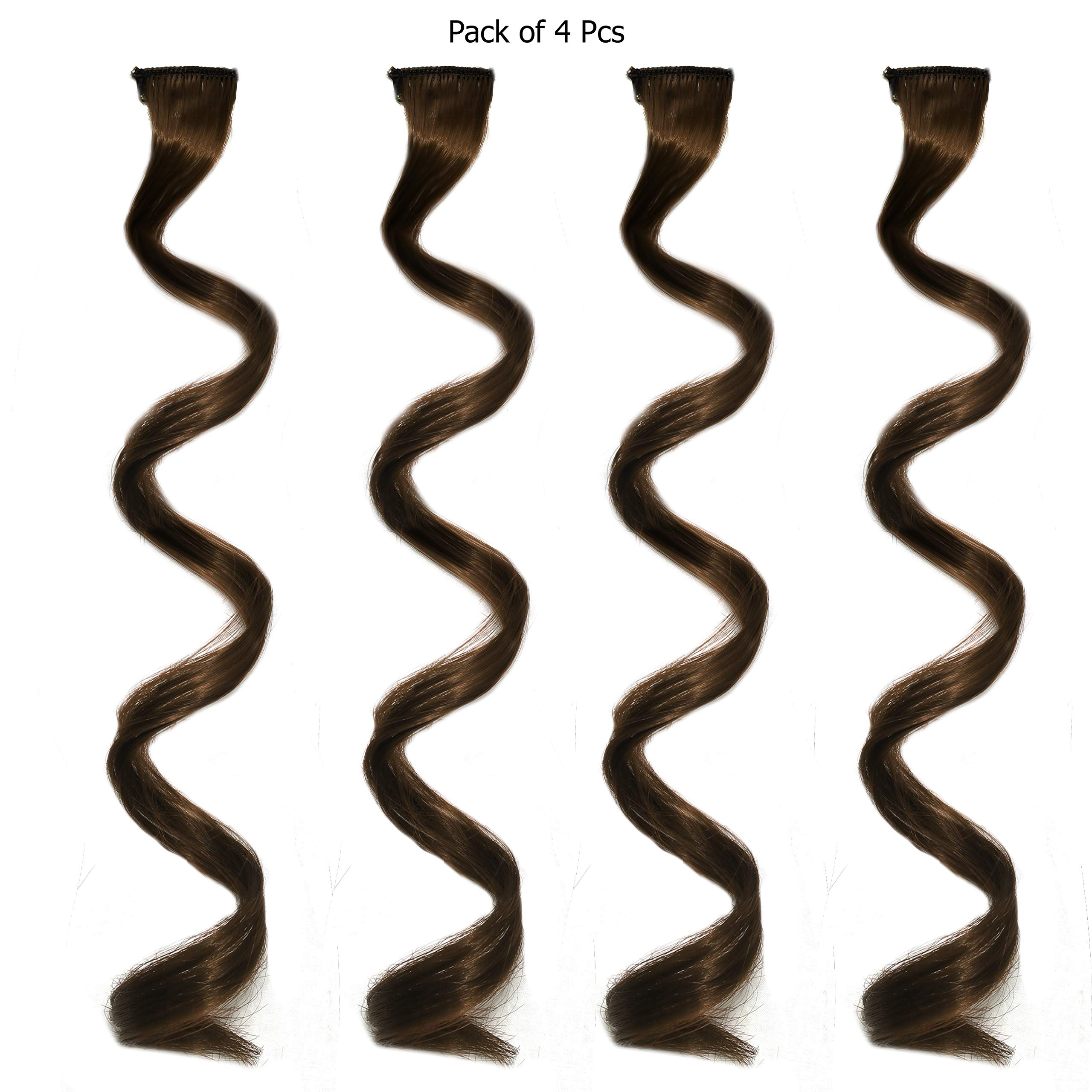 Rapidsflow® 4-Piece Curly Brown Hair Extensions for Women & Girls - 100% Real Human Hair Highlights & Streaks - Perfect for Parties, Cosplay & Daily Styling