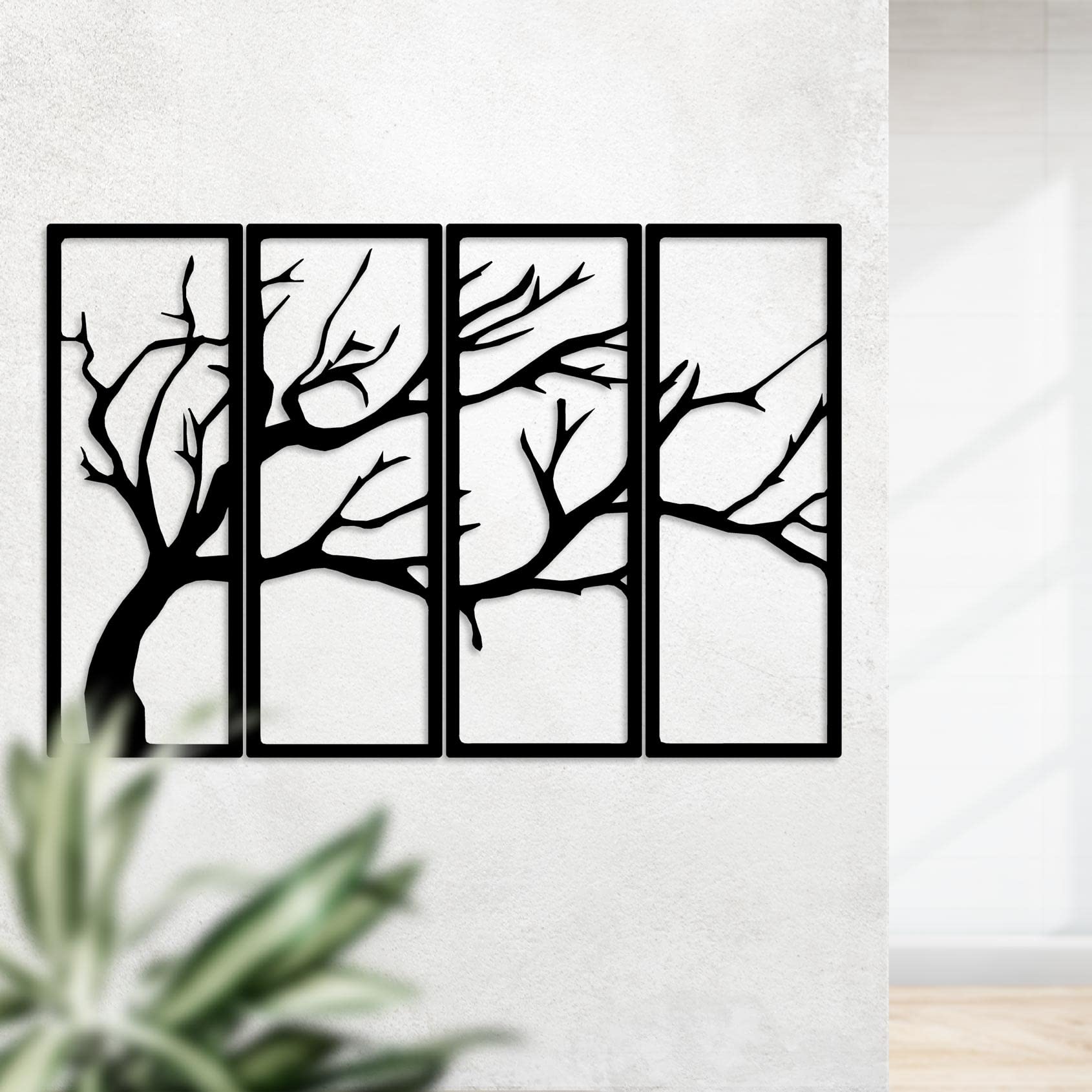DEKORY Metal Tree of Life Wall Art - 4 Panel Family Tree Wall Decor for Living Room, Bedroom & Office - Modern Home Decoration (57.5 x 38.6 Inches) - Perfect for Housewarming Gifts & Interior Design