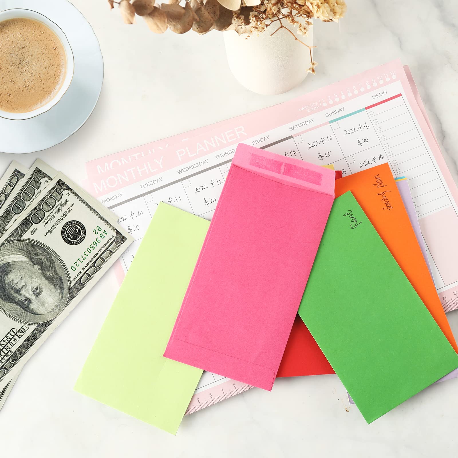 Granhoolm 50 Pack Large Cash Envelopes 3.5 x 6.5 inch - Budgeting & Savings Money Envelopes for Cash, 100 Envelope Challenge, Organize Finances (Multiple Colors) - Perfect for Home Budgeting, Wedding Cards, and Money Gifts