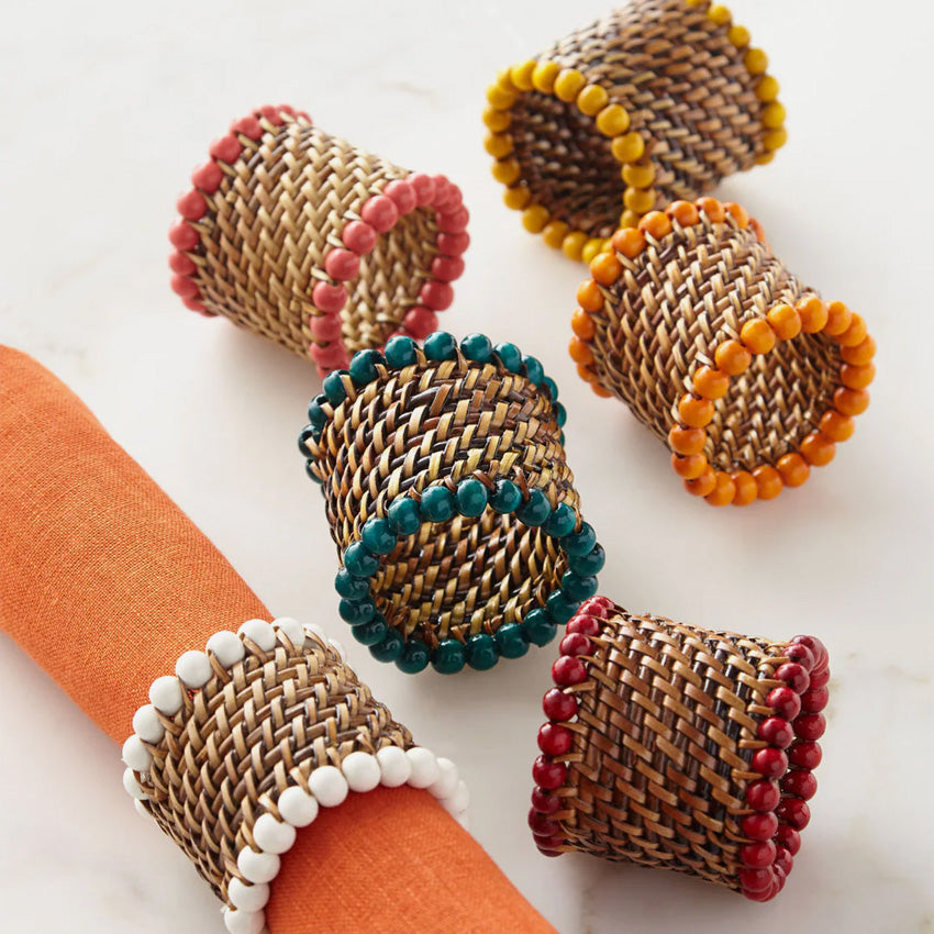 Calaisio Beaded Napkin Rings Set of 4 - Elegant Table Decor for Weddings, Dinner Parties & Holiday Celebrations