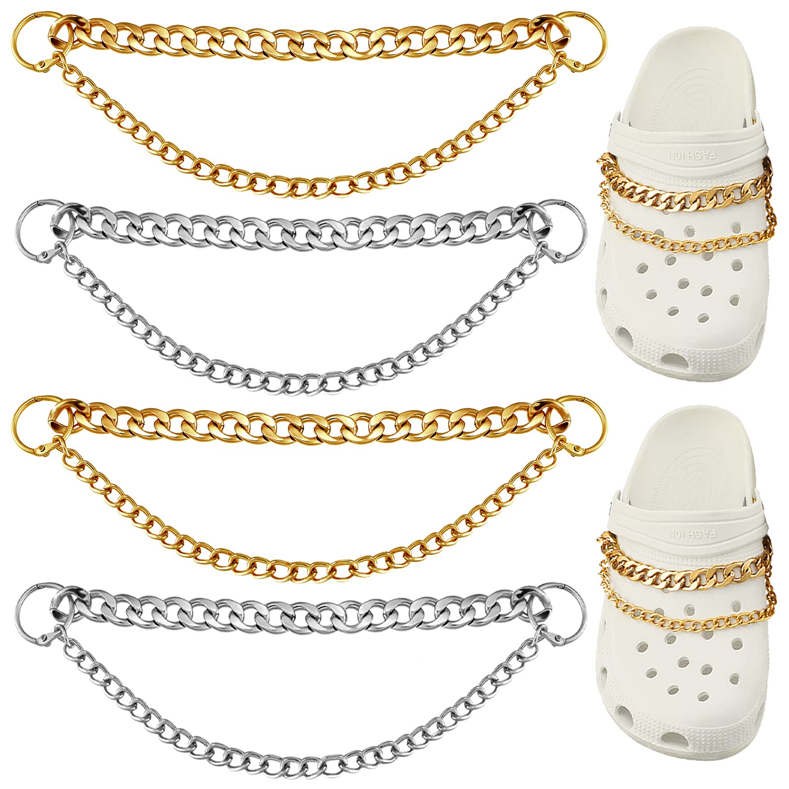 4PCS Shoe Charms Chain - Metal Shoe Accessories for Women & Girls - Decorative Clog Sandal Charms - Perfect Gift for Shoe Lovers (Great for Weddings, Parties & Fashion Styling)