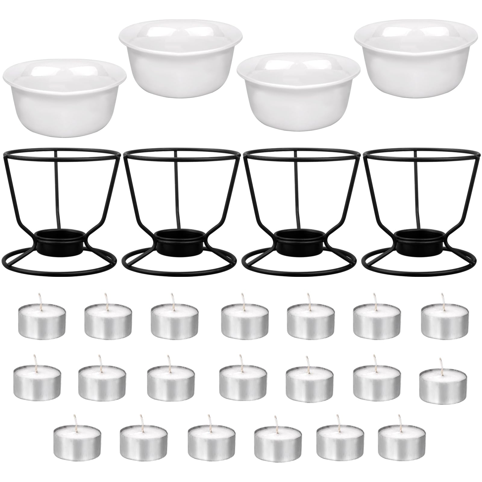 4-Piece Ceramic Butter Warmer Set for Seafood, Chocolate & Cheese - Includes Tealight Candles - Dishwasher Safe - Perfect for Fondue Parties, Lobster Dinners & Dessert Making