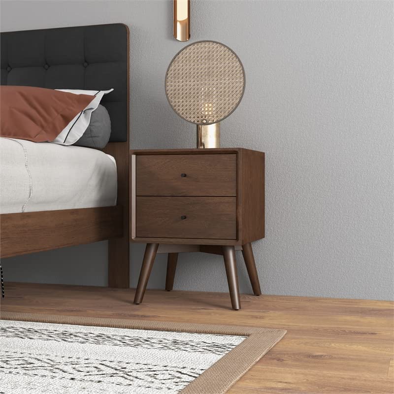Pemberly Row Walnut Solid Wood Nightstand with 1 Drawer - Bedside Table for Bedroom, Living Room & Guest Room - Rustic Wooden End Table with Storage