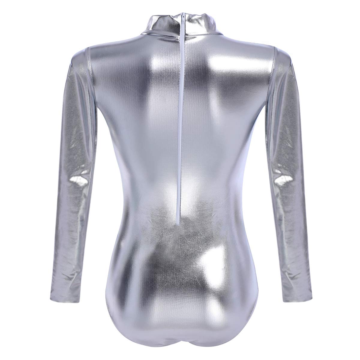 IBTOM CASTLE Women's Dance Ballet Leotards - Long Sleeve Metallic Shiny Leather Turtleneck Gymnastics Bodysuits - Perfect for Ballet, Contemporary Dance, Yoga & Performance