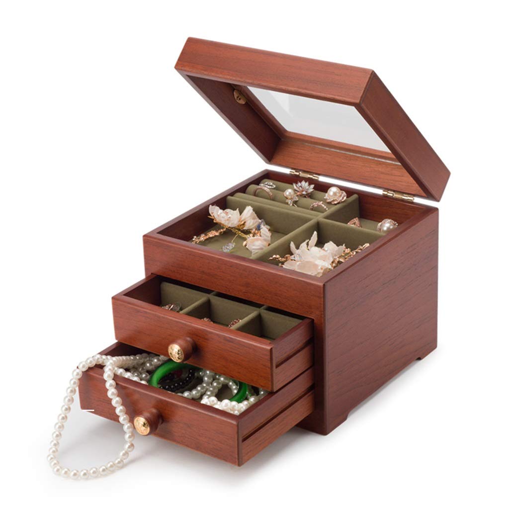 ZSP 3-Tier Wooden Jewelry Organizer Display Stand - Earring Ring Necklace Bracelet Storage Box with Drawers | Perfect for Bedroom Vanity, Closet Organization & Travel Jewelry Case