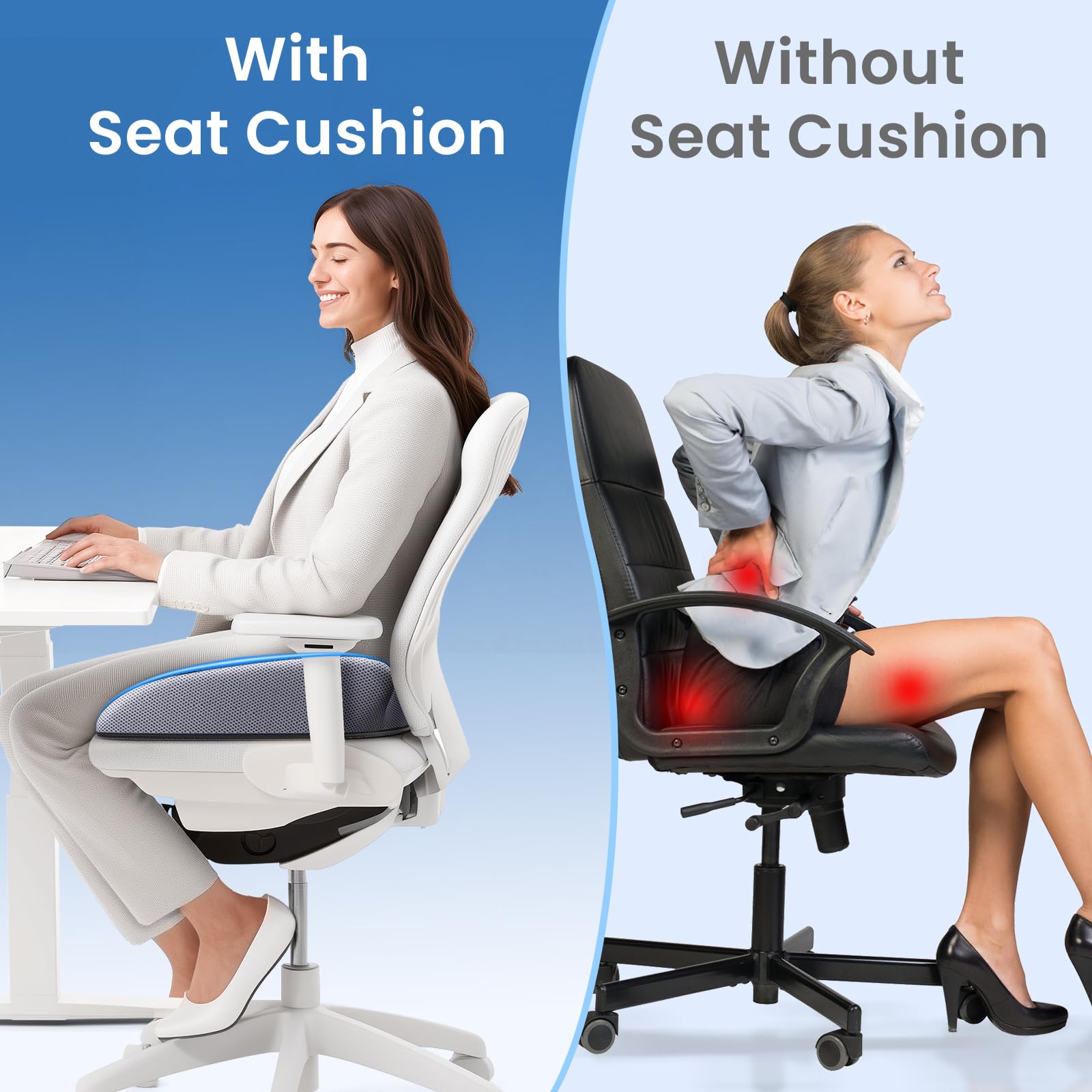 Benazcap Memory Foam Seat Cushion for Office Chair - Large Pressure Relief Cushion for Tailbone, Coccyx & Sciatica Pain Relief - Ergonomic Support for Back & Butt Pain - Perfect for Office Workers, Long Sitting & Driving