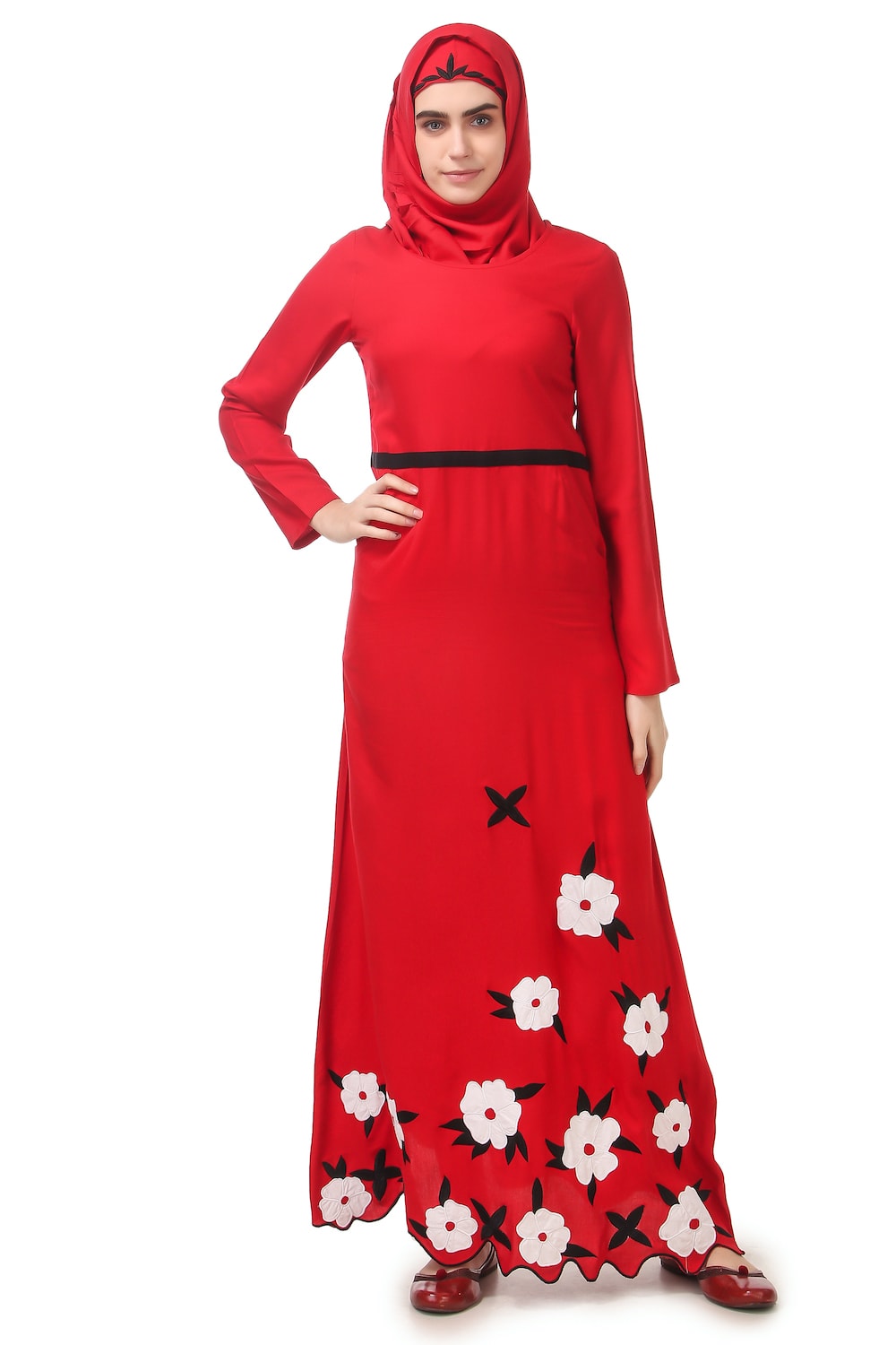 Embroidered Scalloped Bottom Rayon Abaya Dress - Modest Muslim Prayer Dress for Women - Perfect for Eid, Ramadan & Mosque Wear