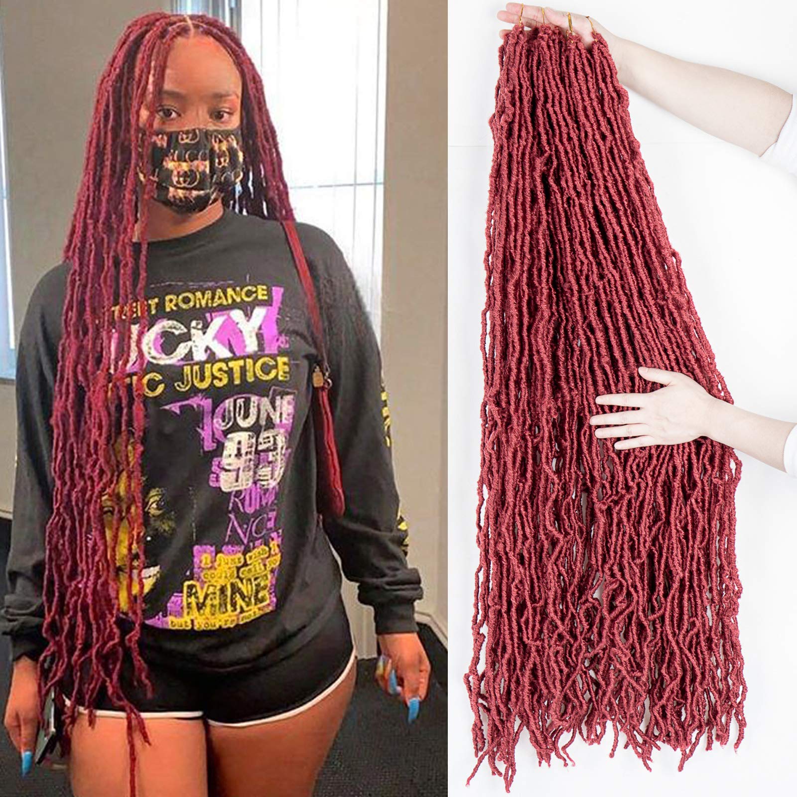 36 Inch Burgundy Soft Faux Locs Crochet Braids Hair Extensions - Natural Looking Protective Style for Women, Perfect for Daily Wear, Parties & Special Occasions