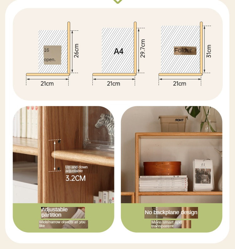 Solid Oak Wood Modern Bookcase Shelf - Stylish Storage for Living Room, Office & Bedroom - Perfect for Books, Decor & Organizing