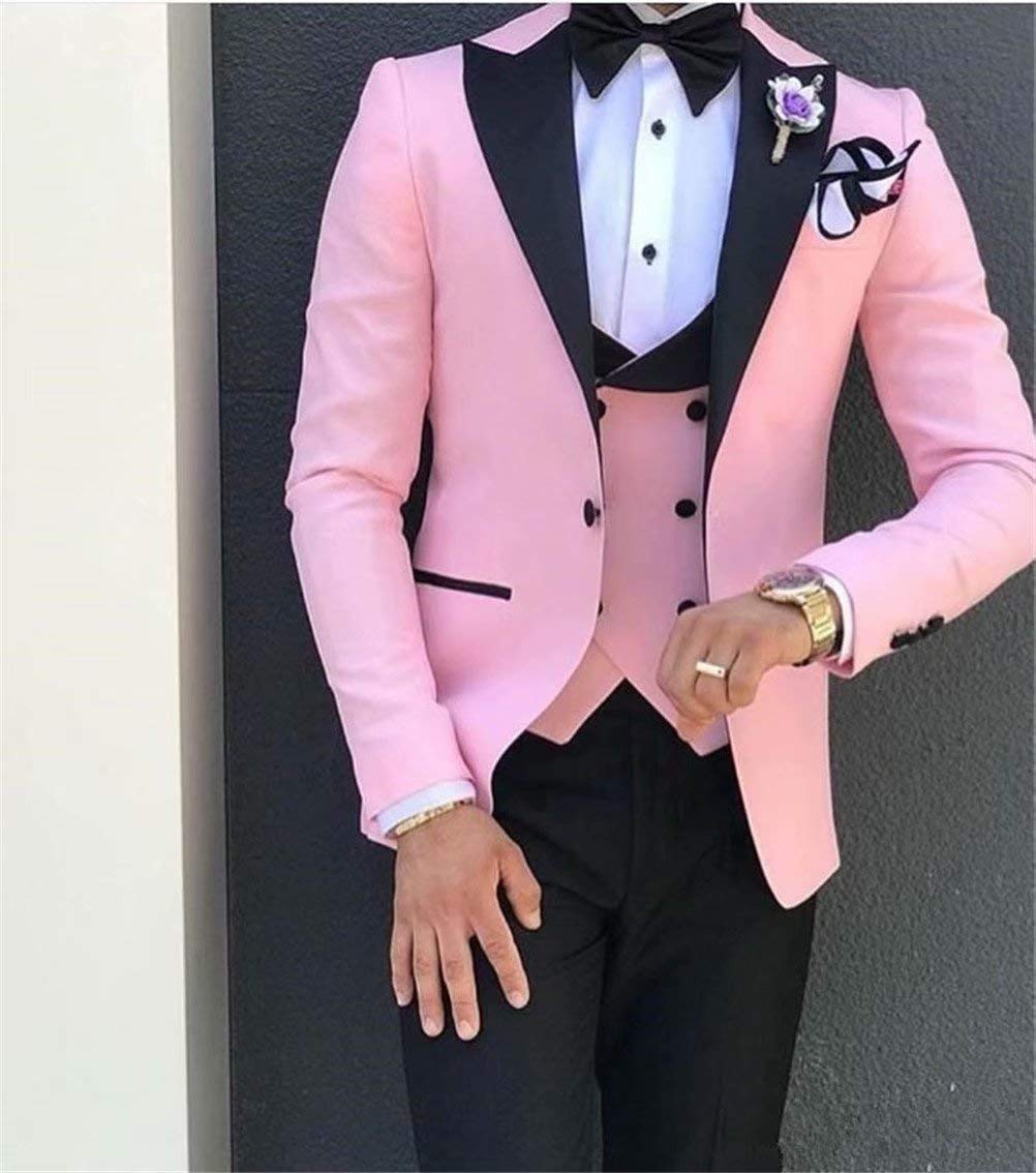 Men's 3-Piece Pink Notch Lapel Slim Fit Wedding Suit - Groom Tuxedo & Prom Outfit for Formal Events, Parties & Special Occasions