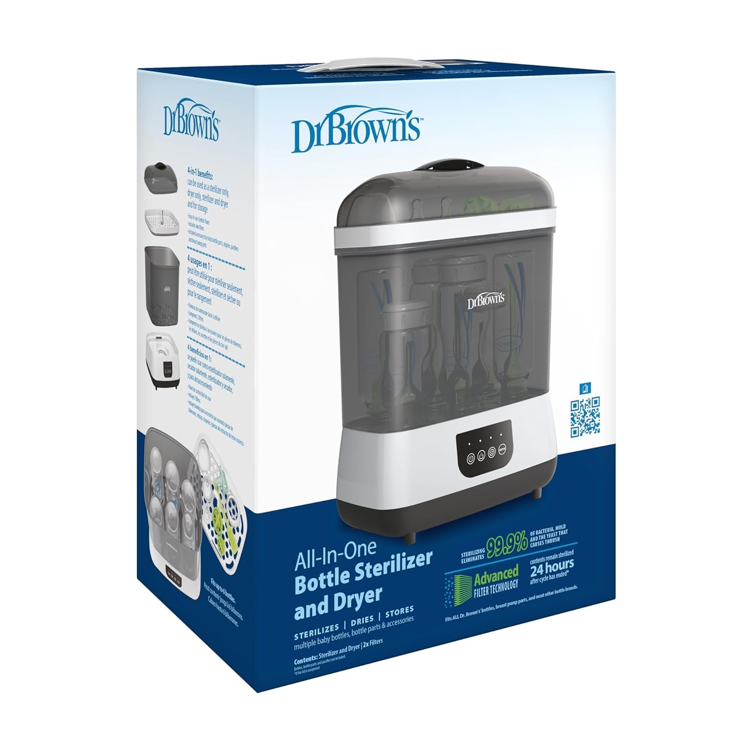 Dr. Brown's All-in-One Baby Bottle Sterilizer and Dryer - Sanitizer for Bottles, Pacifiers, Breast Pump Parts & Newborn Essentials - Perfect for Daycare, Travel & Home Use