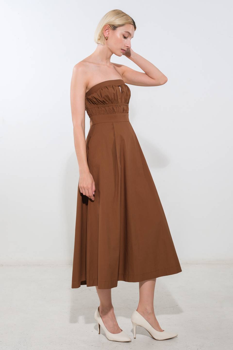 MYSTIC MUSE Strapless A-Line Midi Dress for Women - Elegant Formal Evening Gown for Wedding, Cocktail Party & Special Occasions