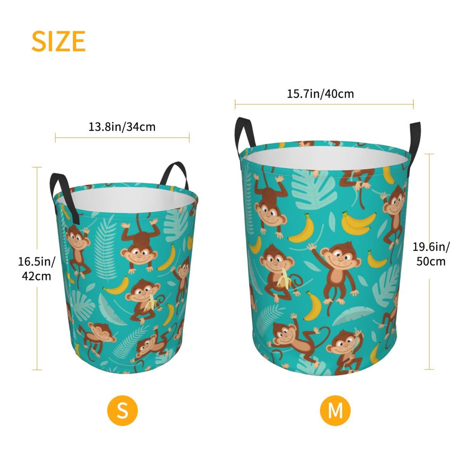Funny Monkey Collapsible Laundry Basket - Waterproof Fabric Hamper with Handle for Clothes, Toys & Storage | Large Organizer Bin for Bathroom, Bedroom & Kids Room | Cute Tropical Banana Design
