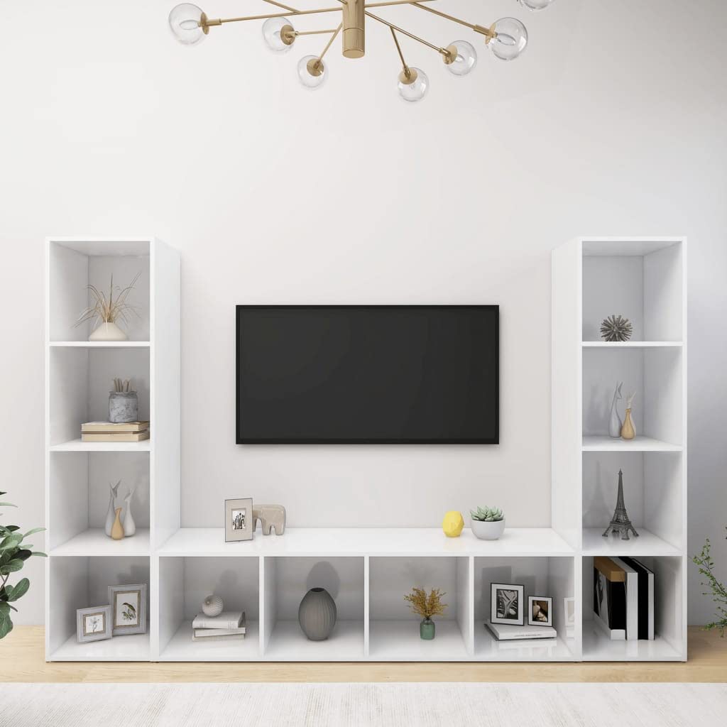3-Piece High Gloss White TV Stand Set - 56.1