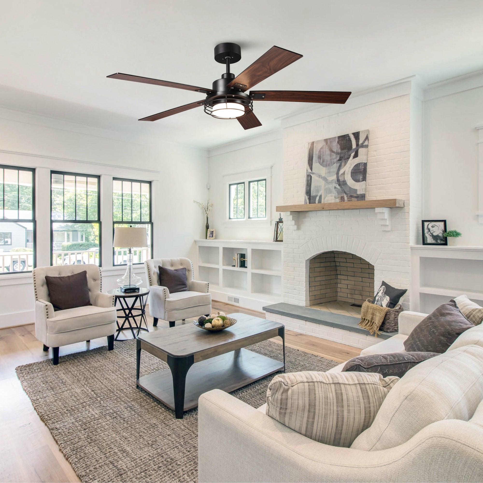 52 Inch Bernice DC Motor Industrial Ceiling Fan with LED Light and Remote Control - Perfect for Warehouses, Garages, and Large Spaces