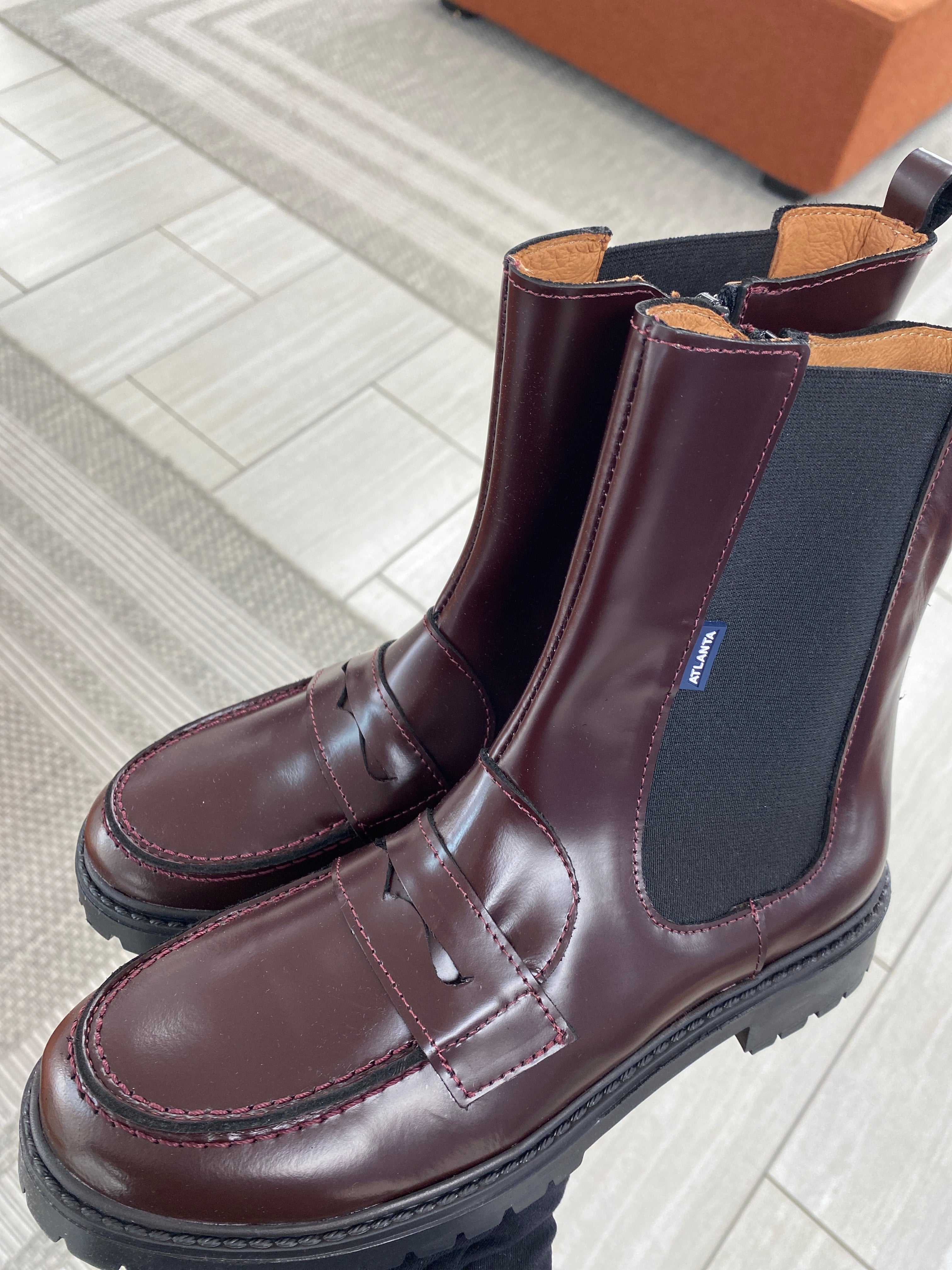 Atlanta Moccasin Burgundy Florentine Penny Boots for Men - Premium Leather Dress Shoes for Business & Formal Occasions