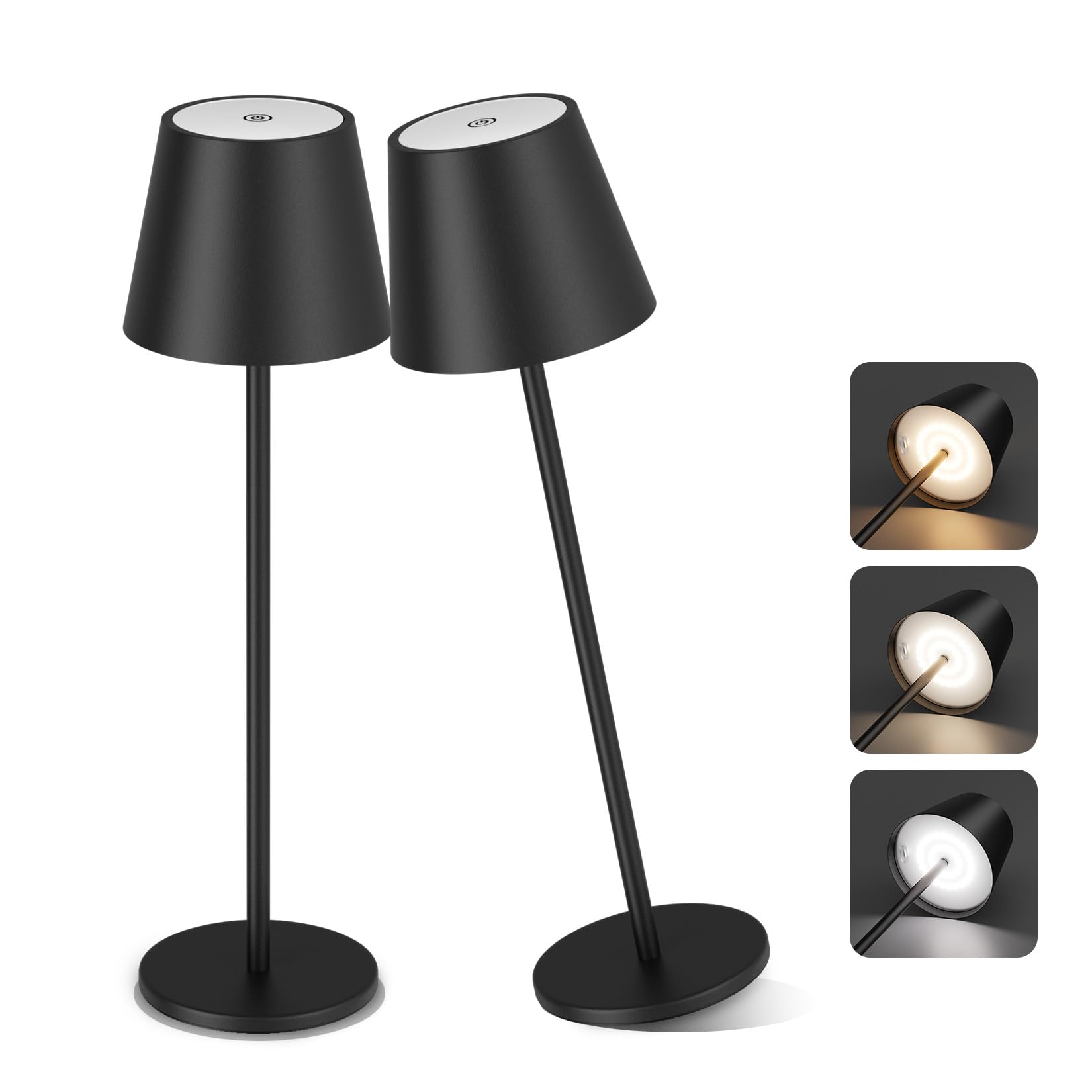 Aipsun 2 Pack Rechargeable Cordless LED Table Lamp - 6200mAh Battery, 3 Color Stepless Dimming, Waterproof for Indoor & Outdoor Use - Perfect for Bedroom, Patio, Camping, and Emergency Lighting