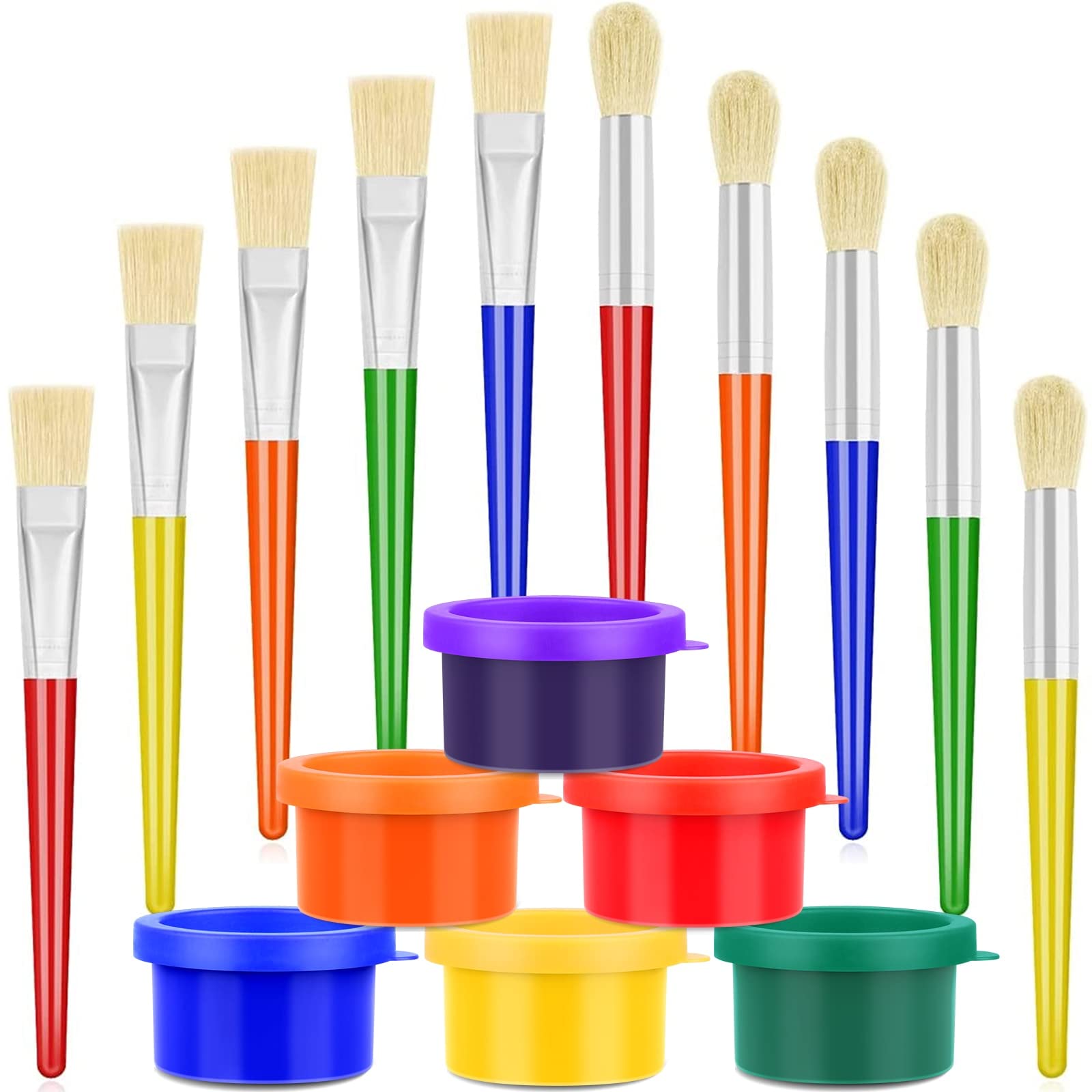 Anezus 10Pcs Kids Washable Paint Brushes with 6Pcs Non-Toxic Finger Paint Set - Safe Art Supplies for Toddlers & Preschool Classroom, DIY Craft Painting Activities for Children