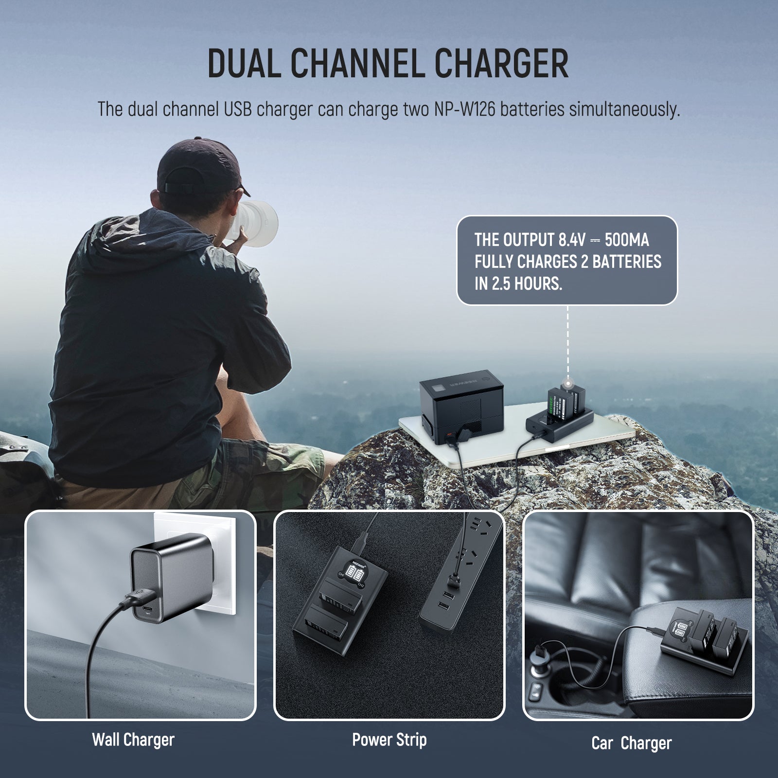NEEWER 2 Pack 1140mAh NP-W126 Replacement Battery & Charger Set for Sony Cameras - Perfect for Travel, Vlogging, and Professional Photography