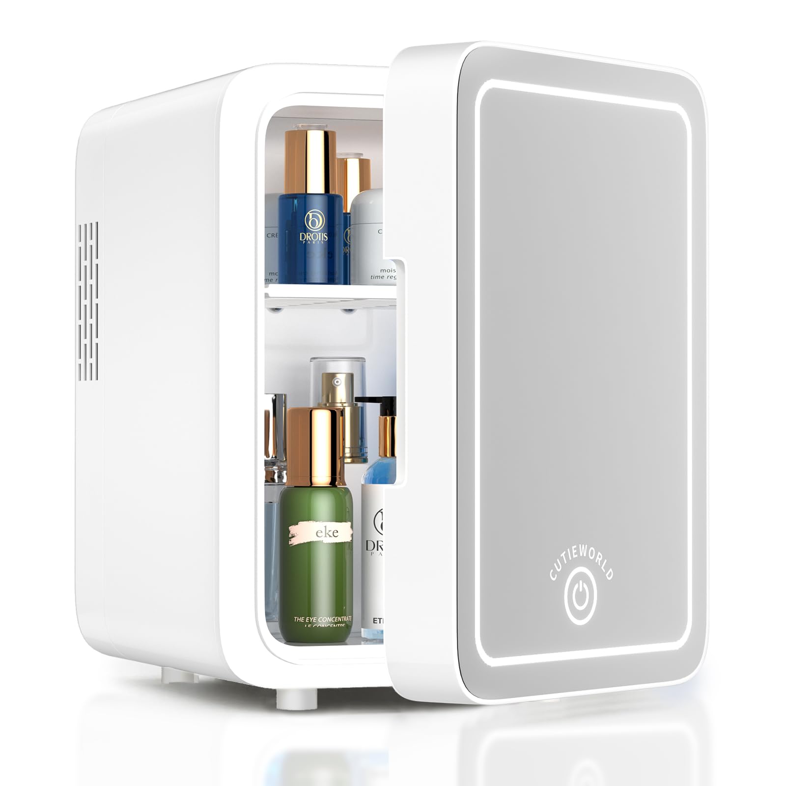 Mini Skincare Fridge with Dimmable LED Light Mirror - 4L Portable Cosmetic Cooler & Warmer for Makeup, Perfumes, Face Masks & Snacks - Perfect for Bedroom, Office, Dorm & Car Travel - Compact White Beauty Refrigerator for Skincare Routine & Food Storage