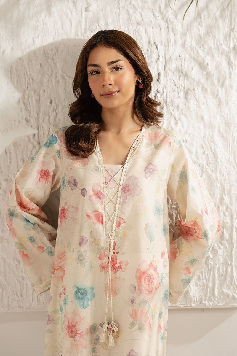 Stylish Ivory Teal Printed Lawn Shirt for Women - Breathable Summer Blouse for Casual Outings & Beach Vacations