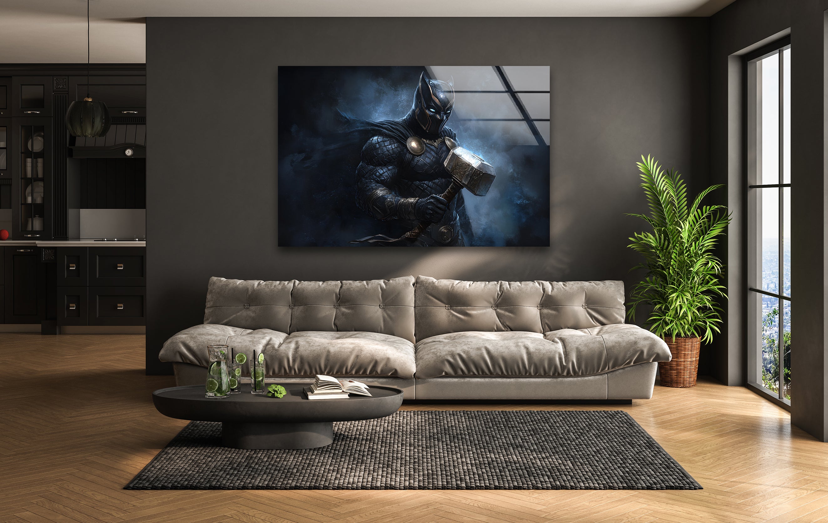 Marvel Black Panther Thor's Hammer Glass Wall Art - Superhero Home Decor for Living Room, Bedroom & Office