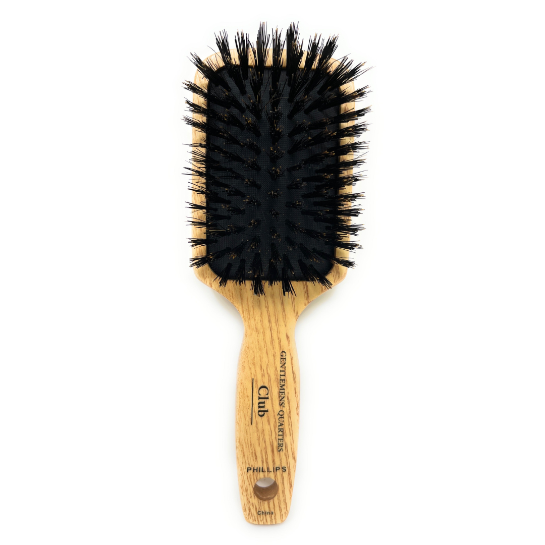 Phillips Gentlemen’s Quarters Club Classic Boar Bristle Hair Brush for Men - Premium Natural Wooden Handle Barber Brush for Thick Hair & Scalp Massage - Perfect for Home Grooming, Travel & Professional Salon Use