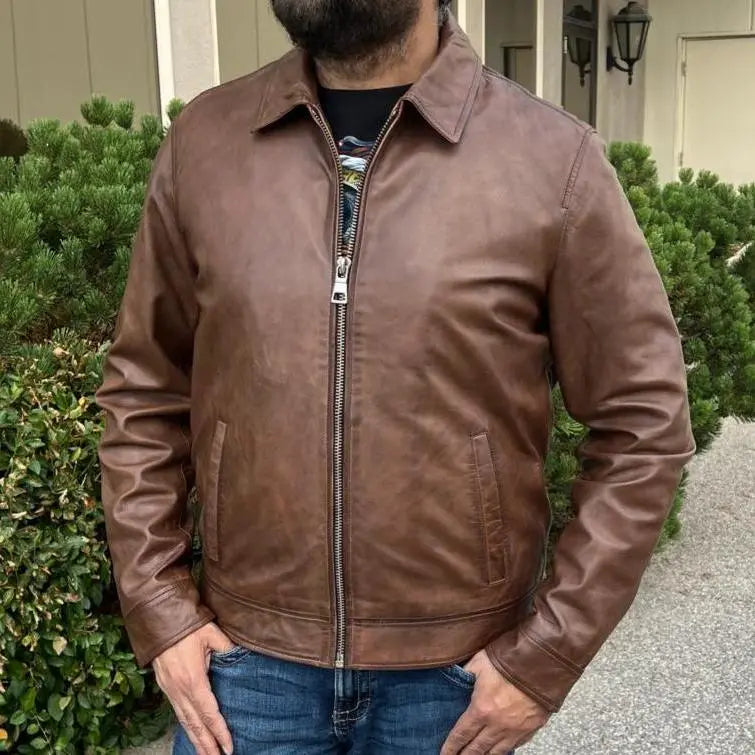 James Dean Style Genuine Lamb Leather Jacket with Adjustable Side Buckles - Vintage Biker Jacket for Men, Perfect for Motorcycle Riding, Casual Outfits & Retro Fashion