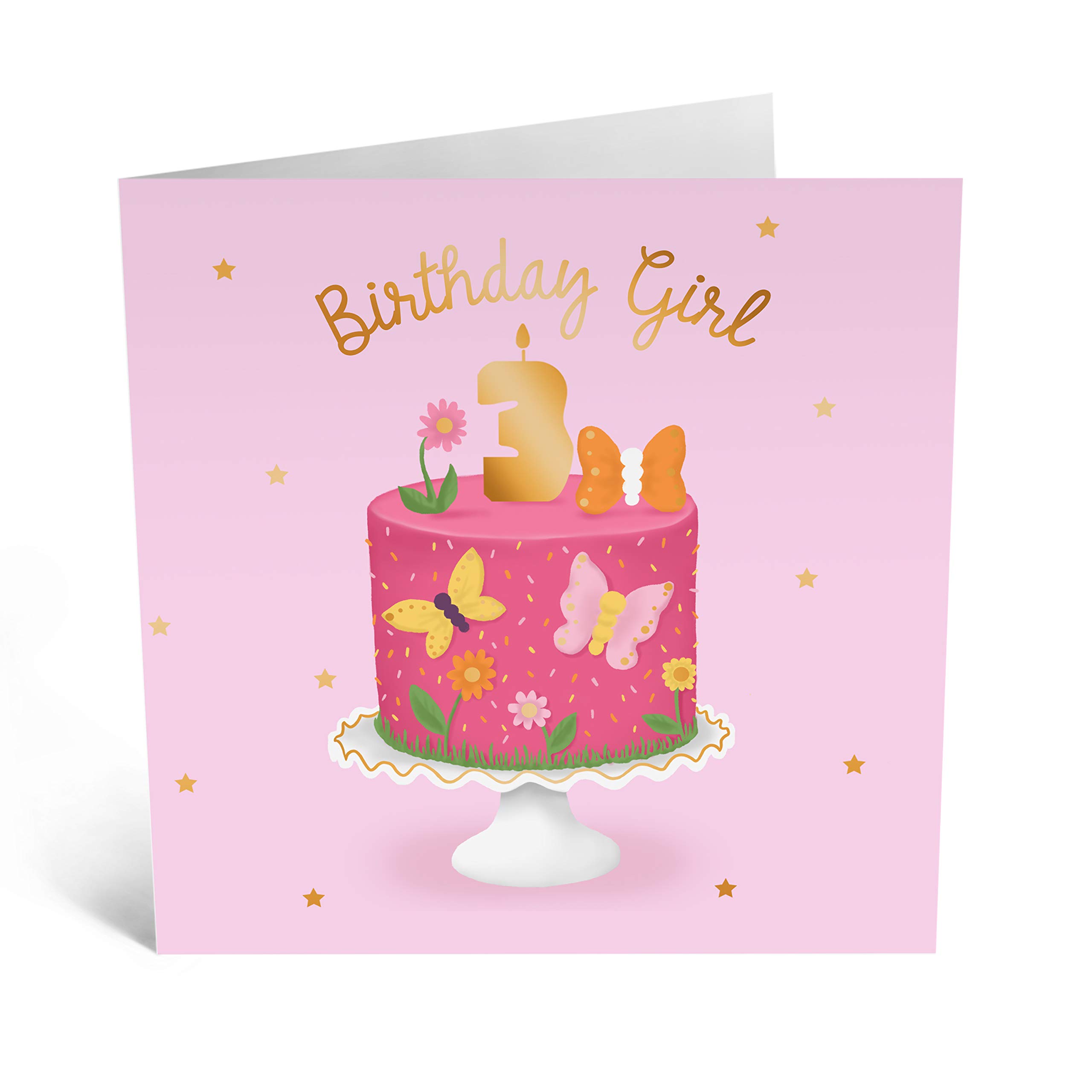 CENTRAL 23 - Adorable 3rd Birthday Girl Card with Cute Stickers - Sweet Birthday Greeting Cards for Girls - Perfect Kids Birthday Card - Great for Birthday Parties, Gift Giving & Special Celebrations