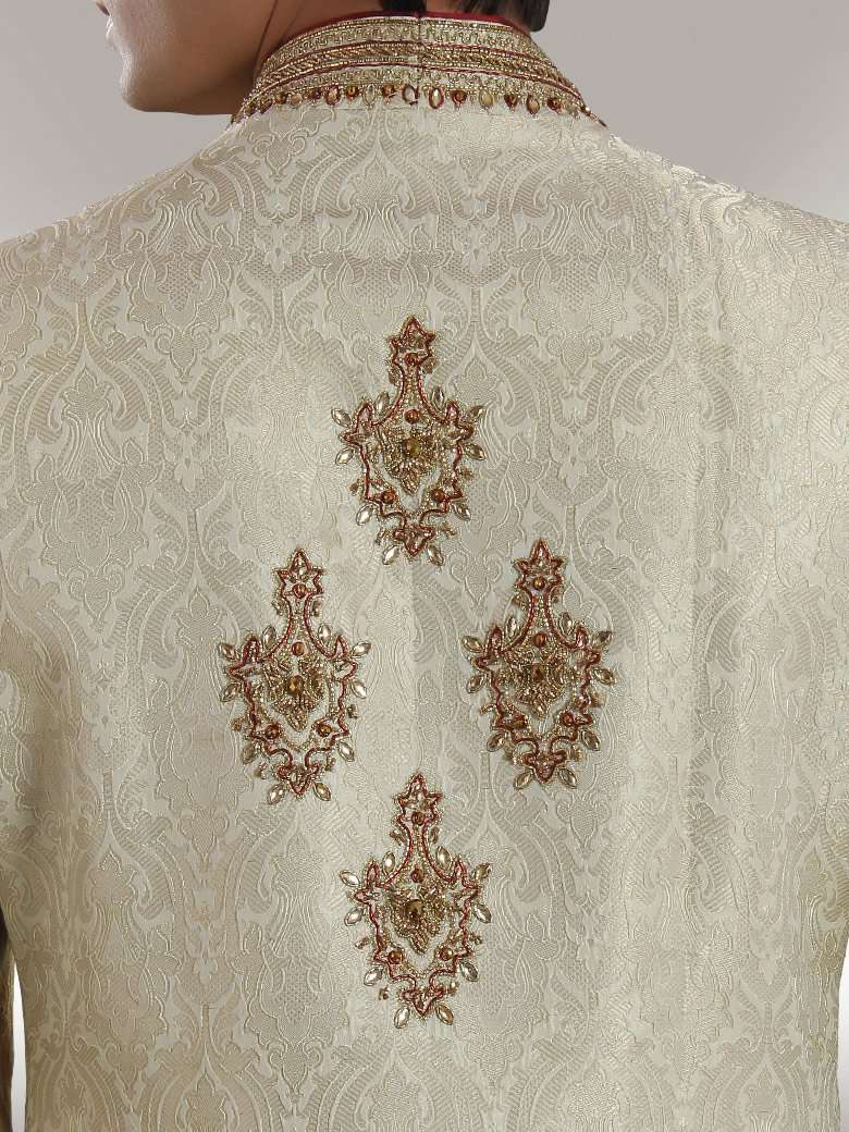 Elegant Cream Sherwani with Embroidered Groom Light Design - Perfect for Indian Wedding Ceremonies & Special Occasions