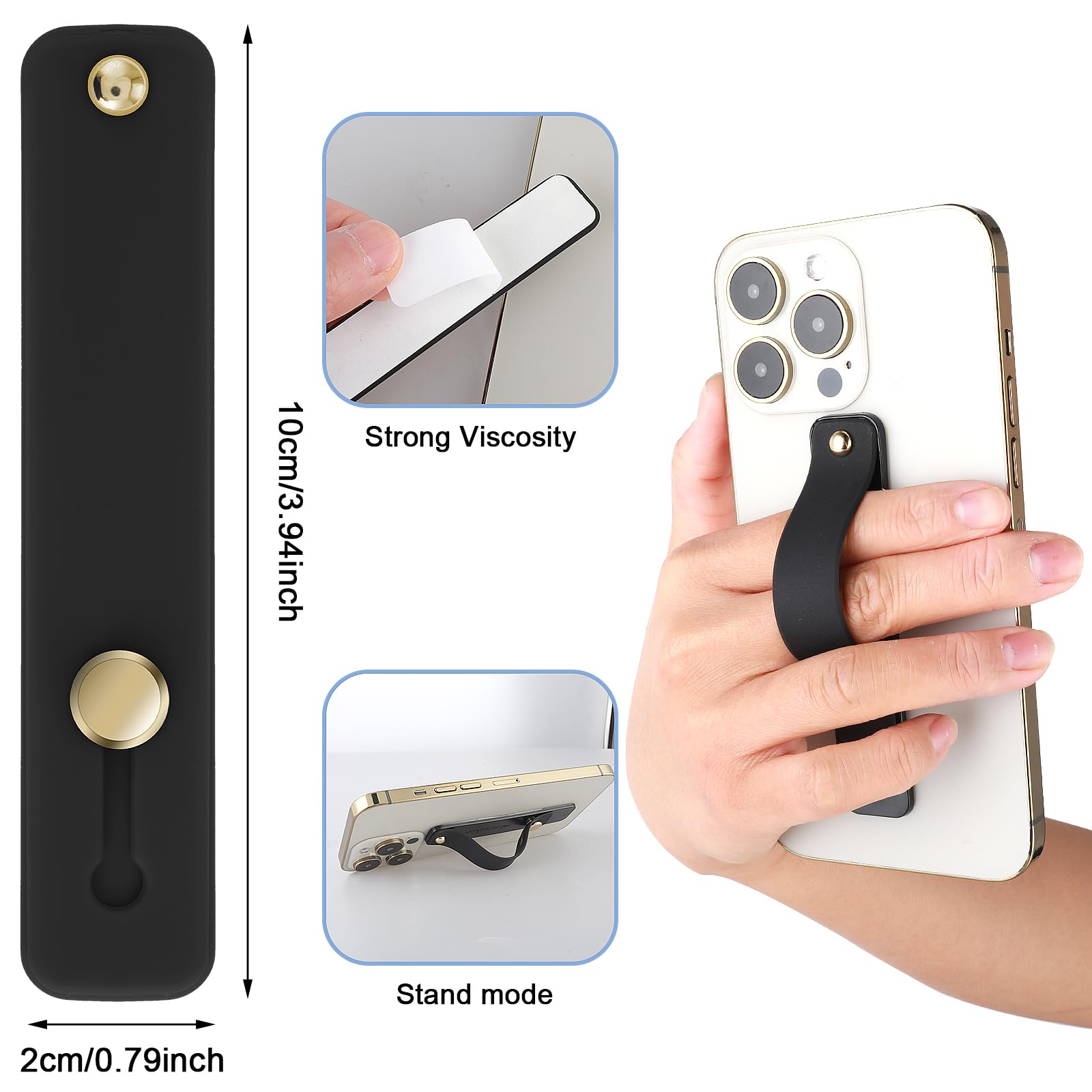 2 Pack Silicone Phone Strap Grip Holder with Kickstand - Anti-Slip Finger Loop for iPhone, Samsung & Most Smartphones (Black) | Perfect for Commuting, Gaming & One-Handed Use