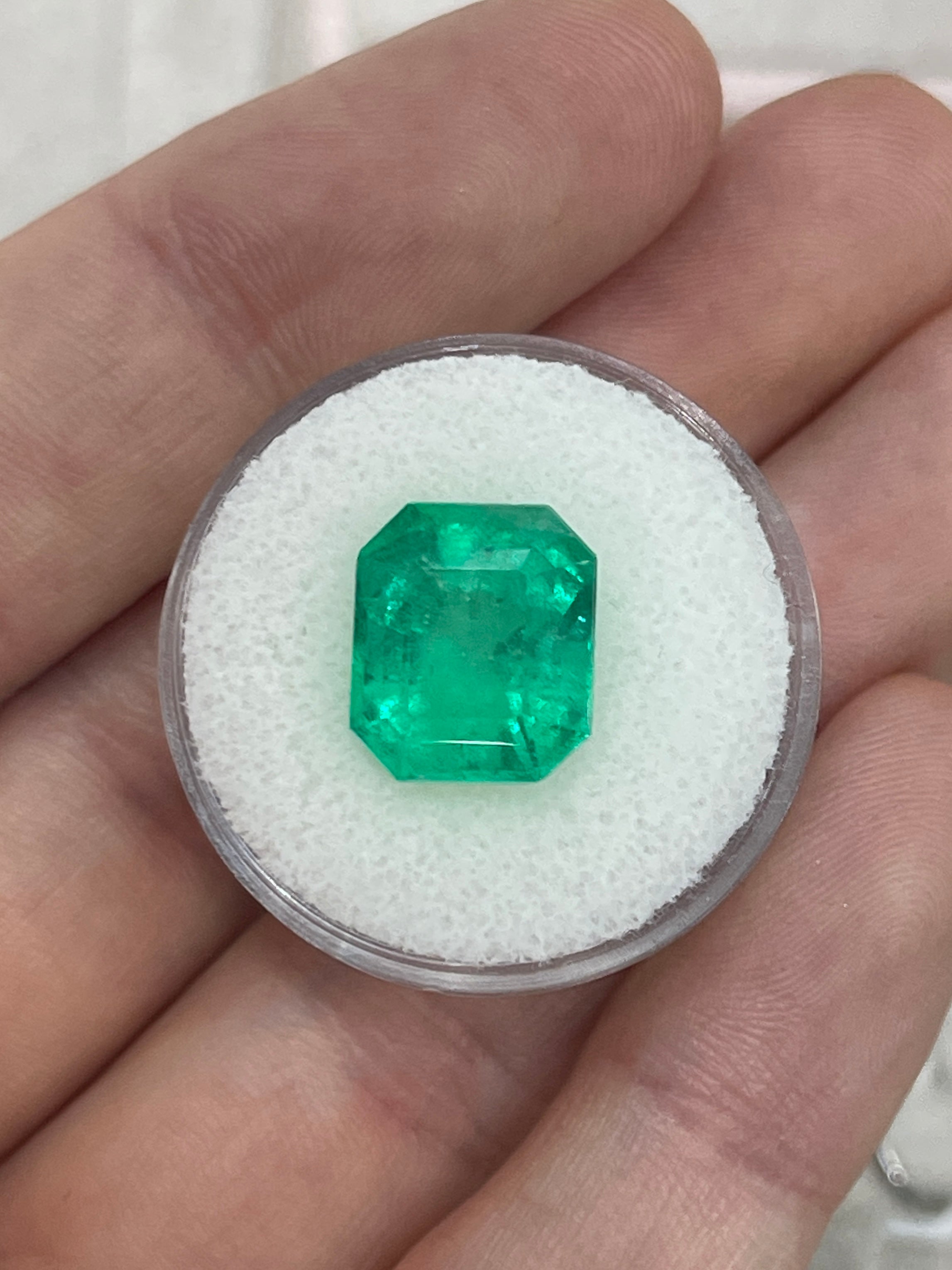6.99 Carat 12x11mm Spring Green Natural Loose Colombian Emerald Gemstone - Emerald Cut for Jewelry Making, Engagement Rings & Luxury Gifts