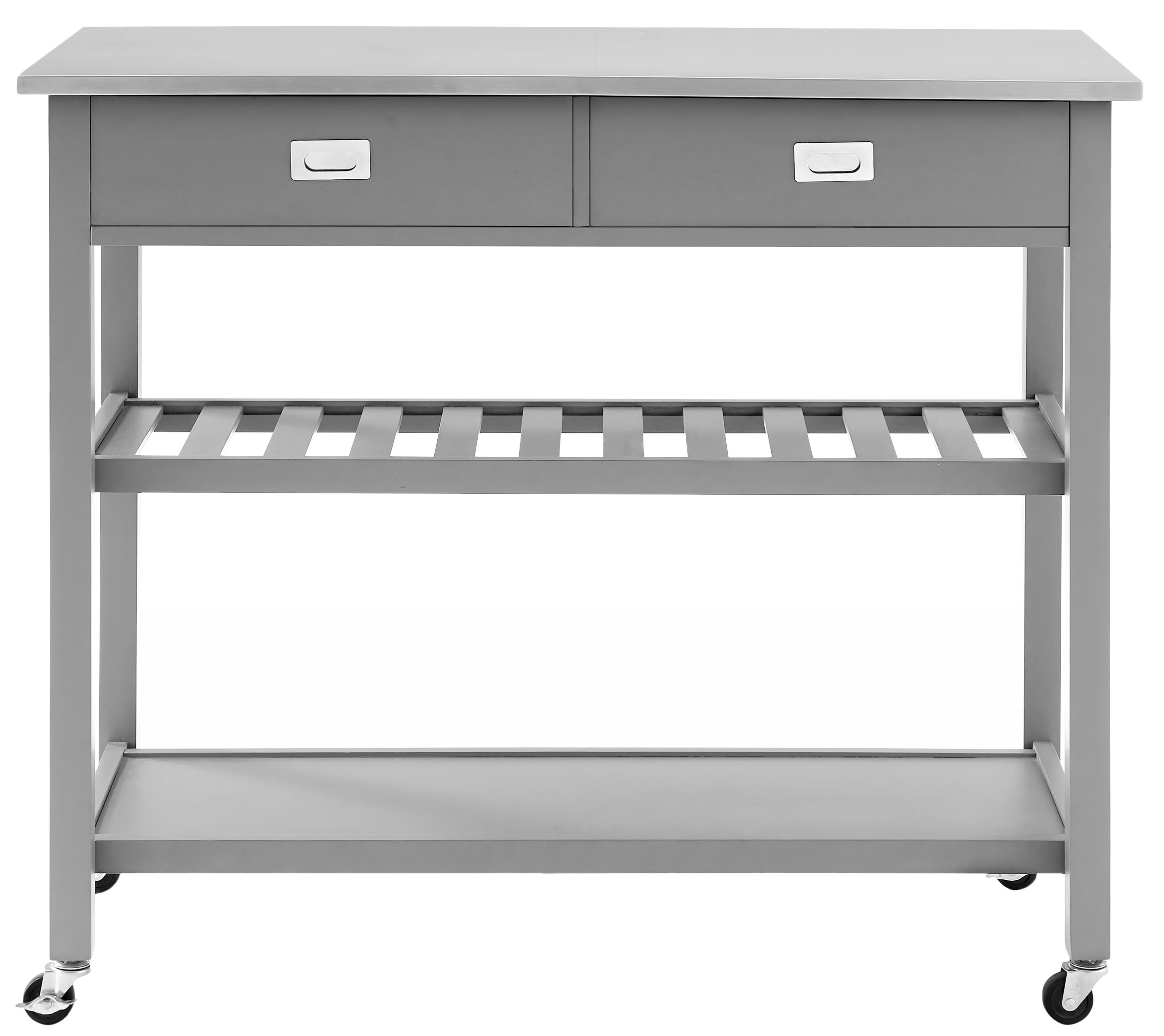 Crosley Chloe Stainless Steel Kitchen Island Cart with Wheels - Microwave Stand, Wine Rack & Storage Cabinet for Small Spaces - Perfect for Apartments, Dorms & Compact Kitchens (Gray)