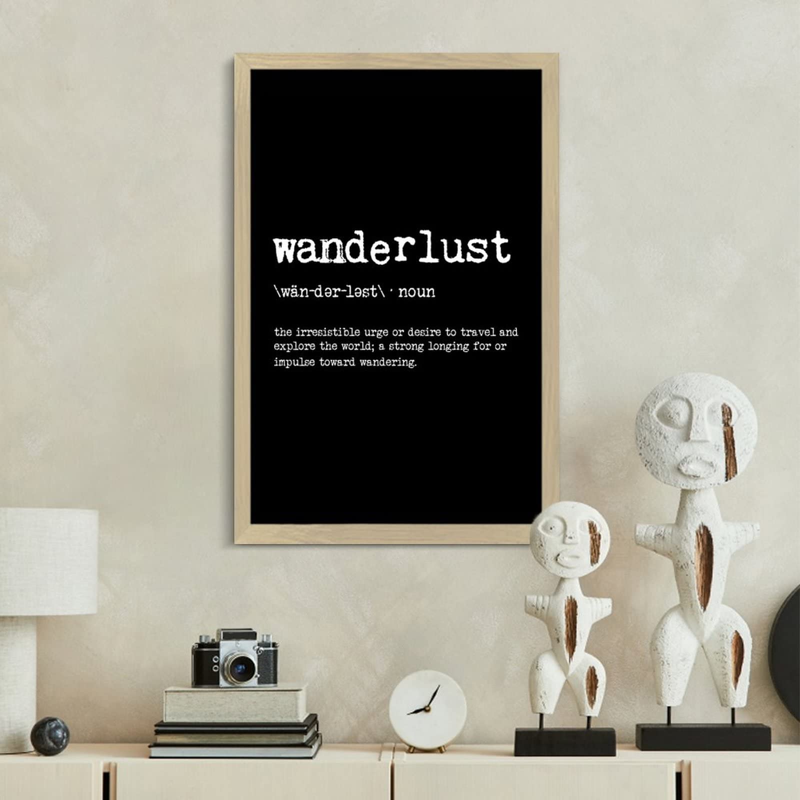 Wanderlust Dictionary Definition Wooden Wall Plaque - Black Stained Rustic Hanging Sign for Bedroom Decor, First Home Gift (12x8 Inches) - Perfect for Above Bed, Living Room, or Entryway Wall Art