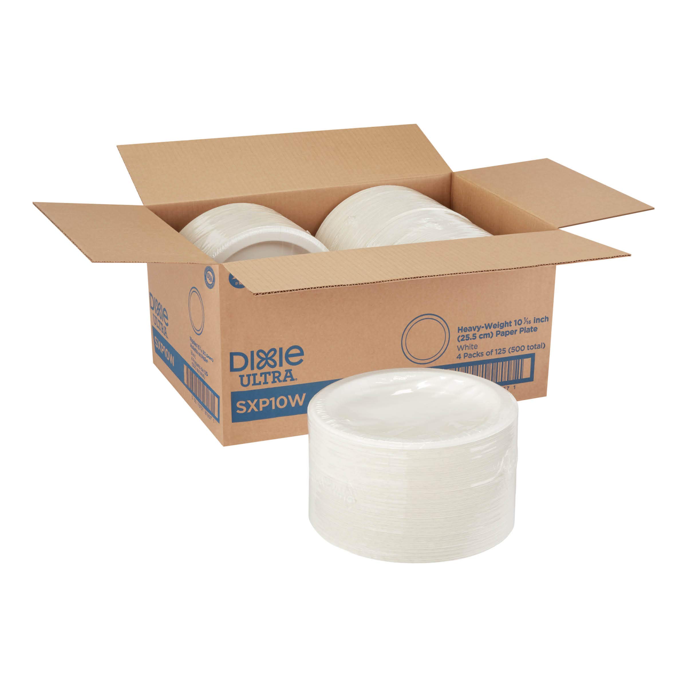 Georgia-Pacific Dixie Ultra 10-Inch Heavy-Duty Paper Plates - 500 Count (4 Packs of 125) - Premium White Disposable Plates for Parties, BBQs, and Family Gatherings