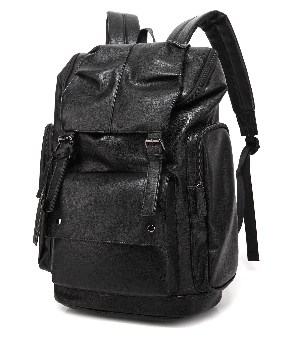 Baosha BP-16 15.6 Inch Laptop Backpack - Water-Resistant PU Leather Casual Backpack for Travel, Hiking, Camping & School - Lightweight Daypack with USB Charging Port (Black) | Perfect for Work Commute, College Students & Outdoor Adventures
