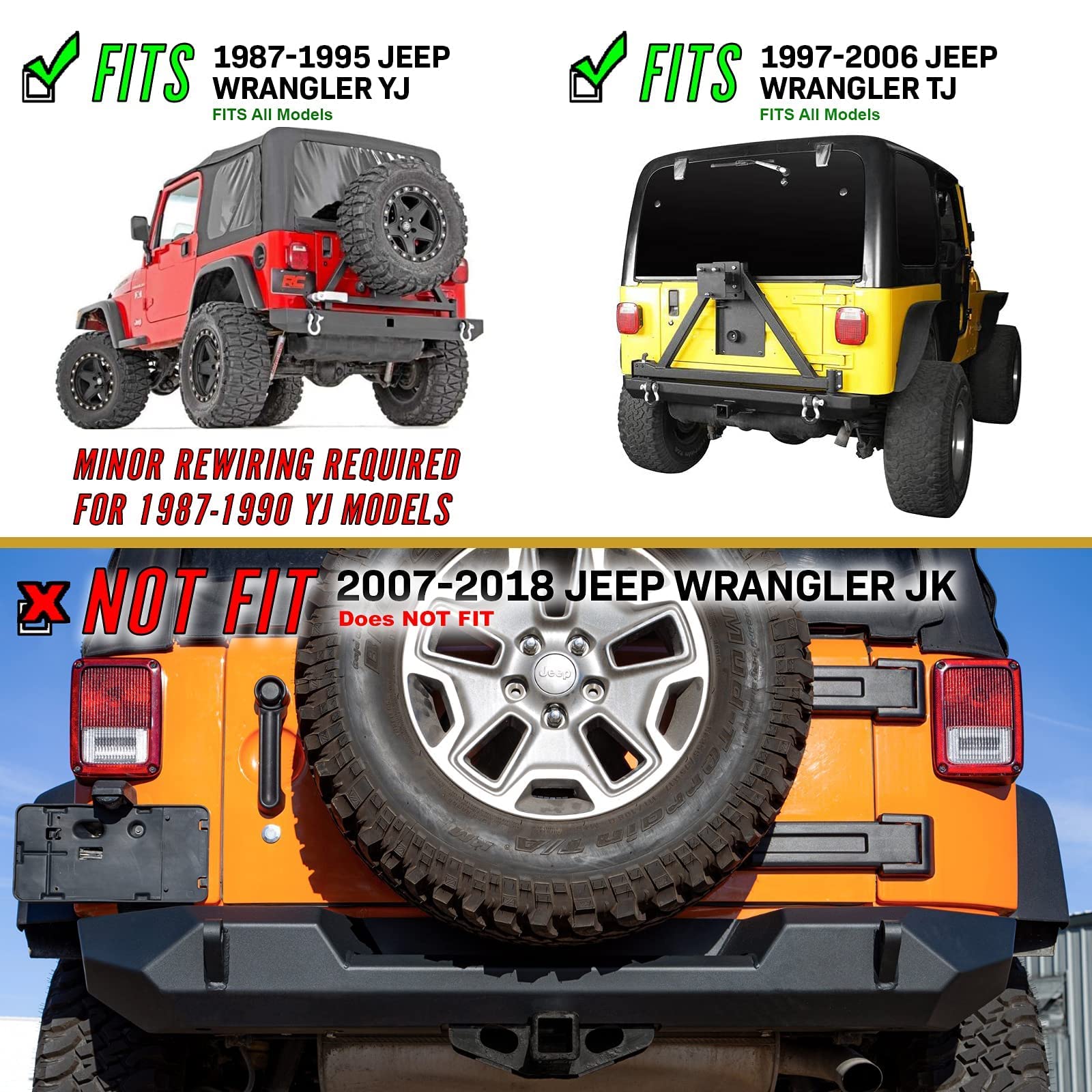 USR DEPO 97-06 Jeep Wrangler TJ Tail Lights with White LED Side Marker Lights - Smoked Lens 6-Piece Plug & Play Combo Set - Fits 1997-2006 Wrangler TJ Models - Perfect for Off-Roading & Night Driving