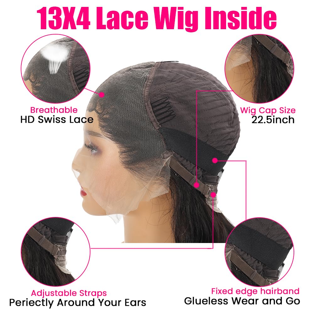 30 Inch Body Wave Lace Front Wigs Human Hair for Black Women - 13x4 HD Transparent 180% Density Pre-Plucked Natural Black Lace Frontal Wig - Perfect for Daily Wear, Cosplay, Weddings & Special Occasions