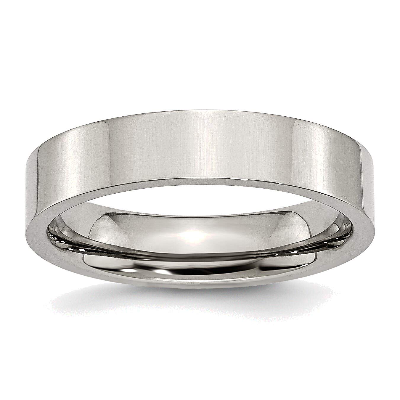 Bonyak 5mm Polished Stainless Steel Flat Band Ring - Size 6.5 - Durable & Hypoallergenic Wedding Band, Anniversary Gift for Men & Women