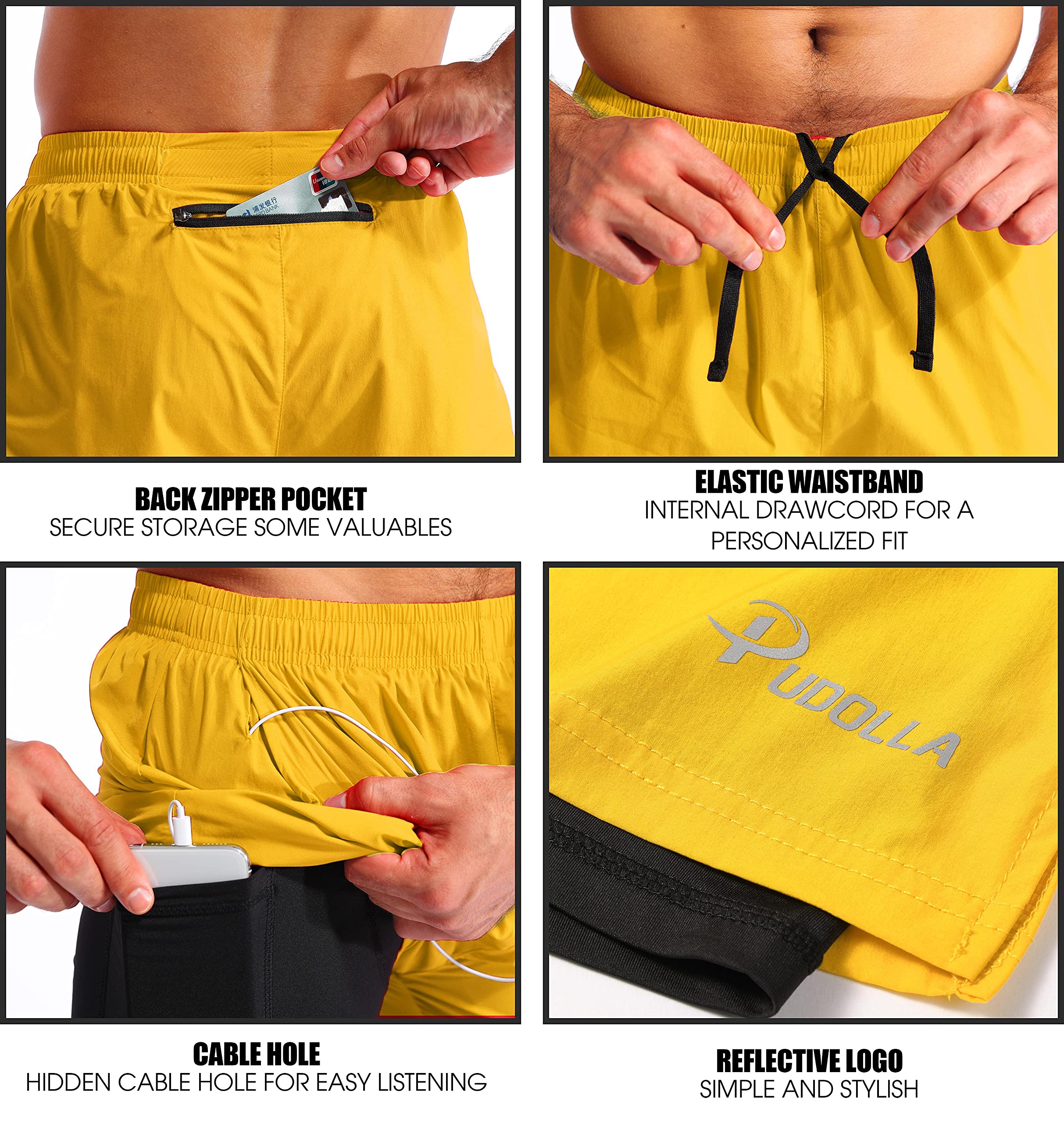 Pudolla Men's 2-in-1 Running Shorts 7