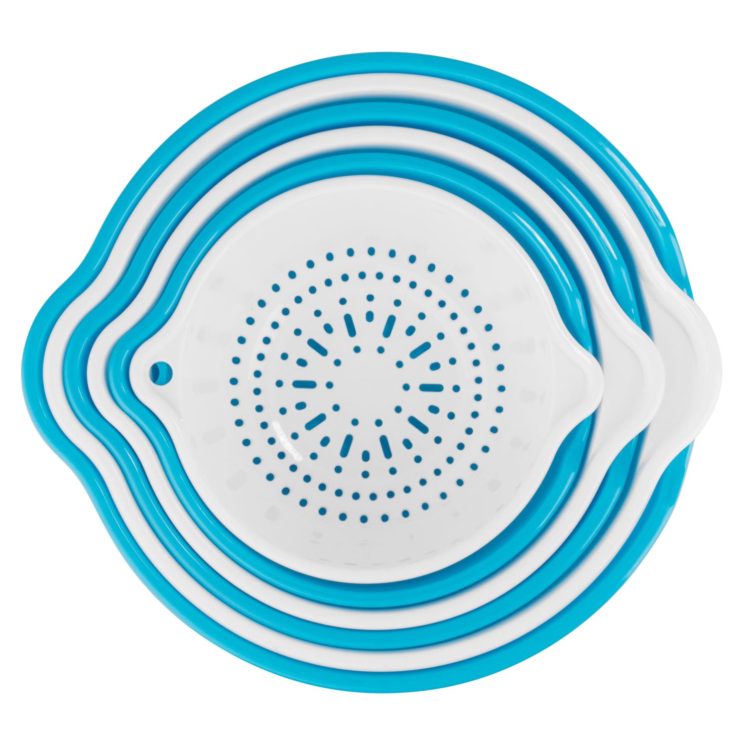 SumacLife 6-Piece Stainless Steel Colander Set with Drip Bowl - Perfect for Washing Fruits, Vegetables & Pasta - Sky Blue Kitchen Strainer for Salad Prep, Draining & Healthy Cooking