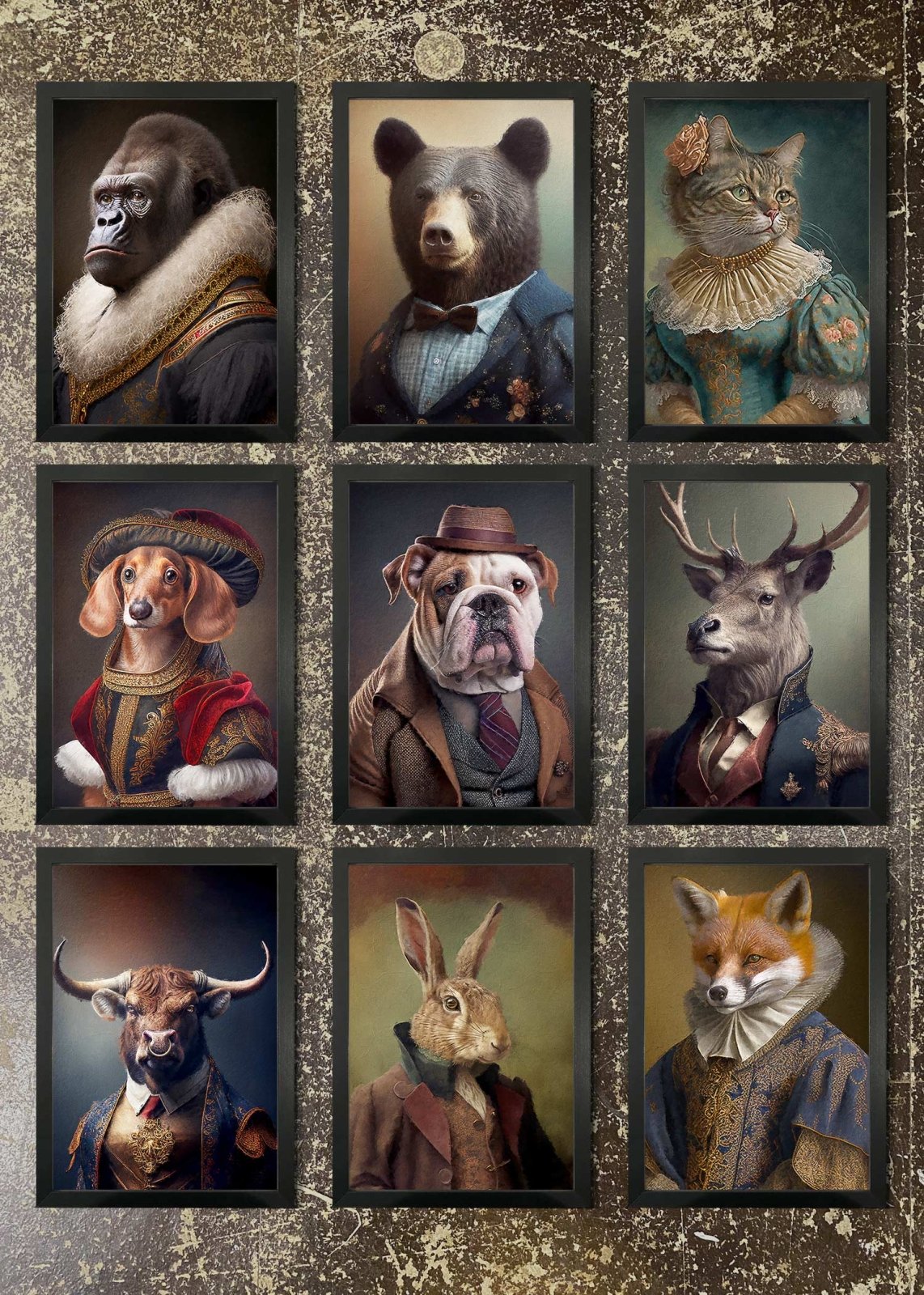 9 Premium Animal Head Portrait Prints & Frames - Wall Art Decor for Living Room, Bedroom, Office - Perfect Gift for Pet Lovers & Home Decor Enthusiasts