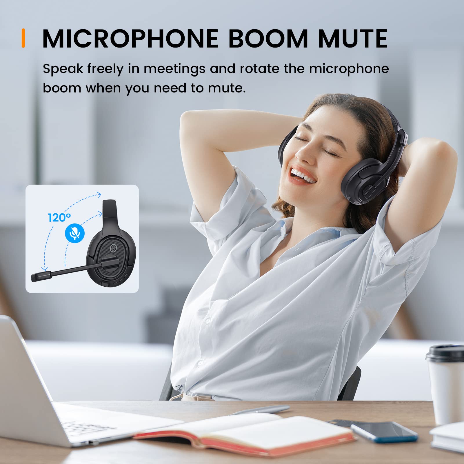 Wireless Bluetooth Headset for PC & Laptop with AI Noise Cancelling Microphone, 2.4G USB Dongle - 55H Battery Life, Over-Ear Comfort for Office Work, Zoom Meetings, Gaming & Online Classes