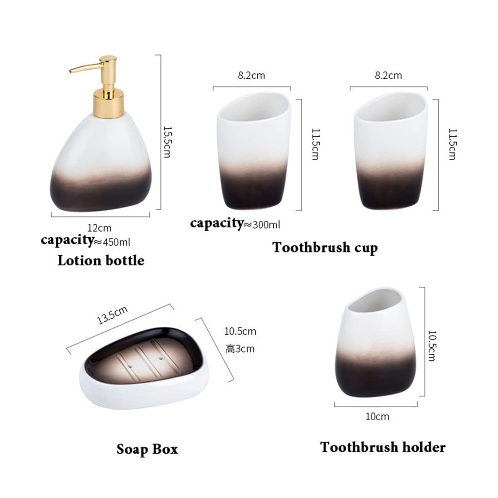 Ceramic Toothbrush Holder & Mouthwash Cup Set - Bathroom Organizer with Shampoo Dispenser for Countertop Storage | Modern Toilet Decor Accessories for Home, Apartment & Guest Bathroom Organization