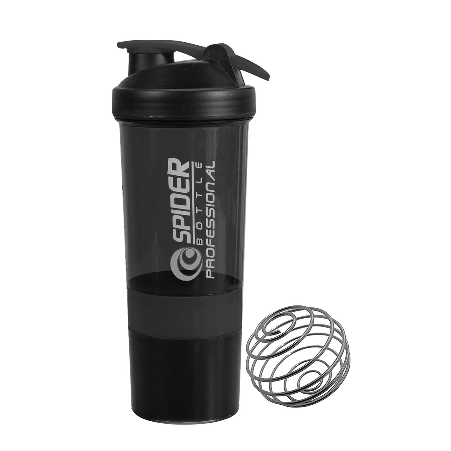 Premium 500ml Stainless Steel Protein Shaker Bottle with Blender Ball - Gym & Sports Water Bottle for Workout, Bodybuilding & Fitness - BPA Free, Leak Proof (Black, Set of 1) - Ideal for Post-Workout Protein Shakes & Hydration On-The-Go