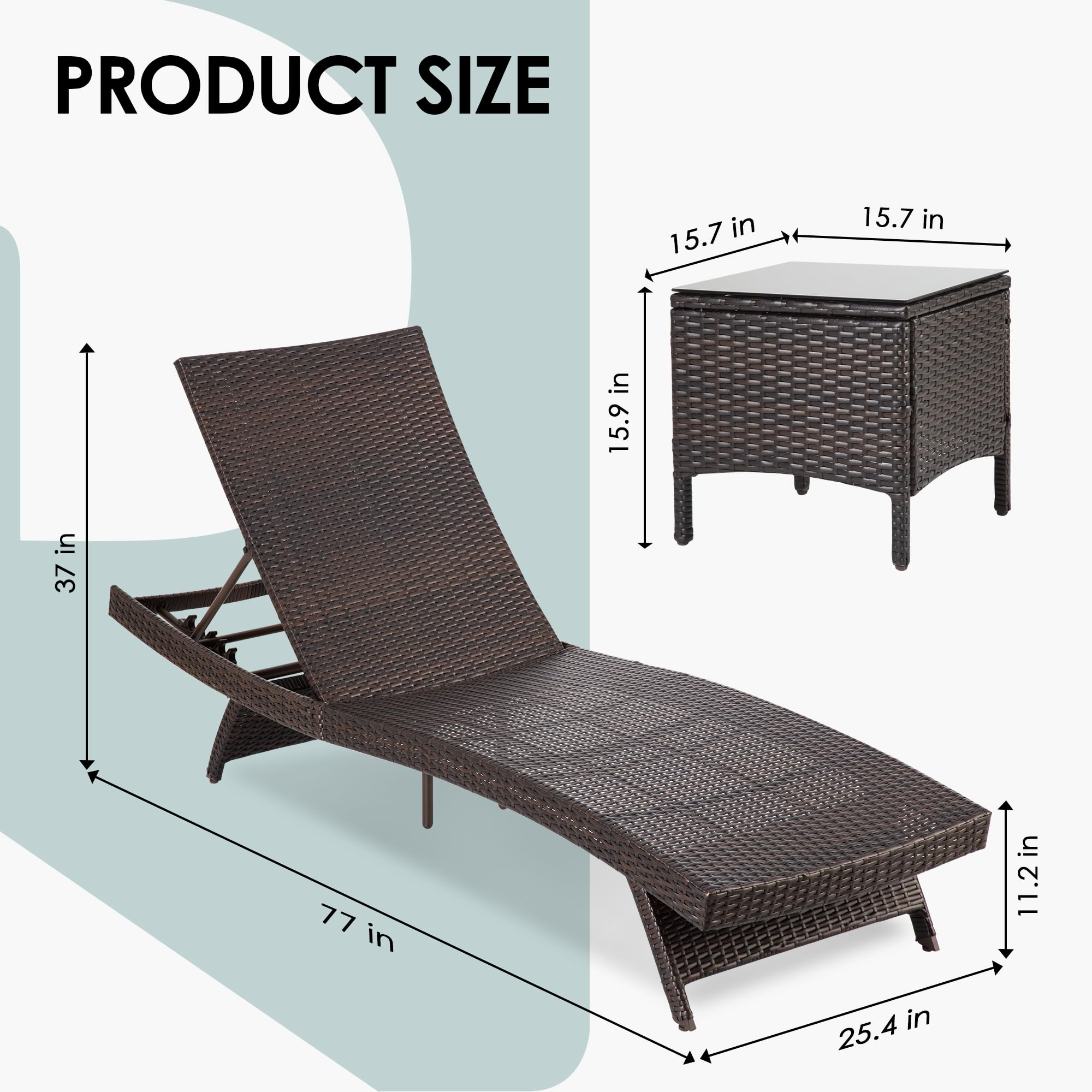 Pamapic 2-Piece Patio Chaise Lounge Set with Adjustable Backrest & Removable Cushion - Outdoor Poolside Lounge Chairs for Backyard, Porch, Deck & Garden Relaxation