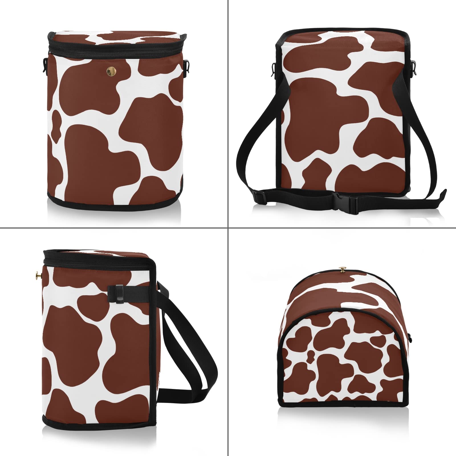 JUNZAN Leakproof Hanging Car Trash Can with Lid - Brown Cow Print Design for Minivan, Truck, Van & SUV - Perfect for Road Trips, Commuting & Family Travel